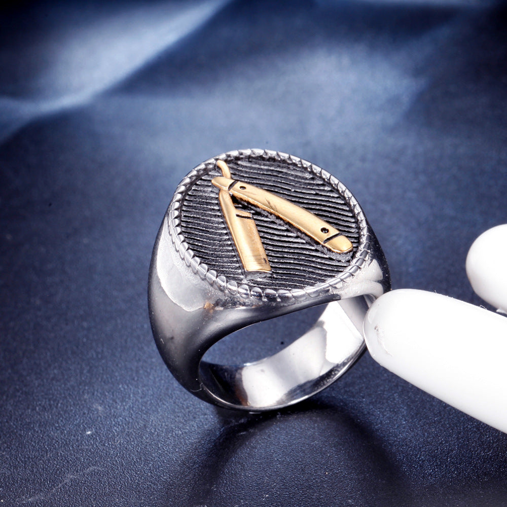 Hairstylist Razor Men's Vintage Titanium Steel Ring