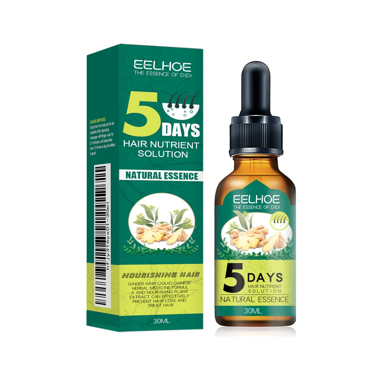 Olio Nutriente Anticaduta Capelli allo Zenzero – 30ML -             Eelhoe Ginger Hair Essential Oil