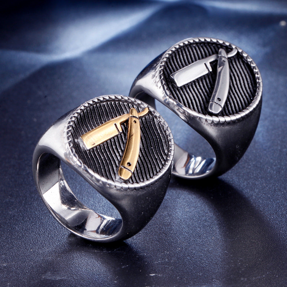 Hairstylist Razor Men's Vintage Titanium Steel Ring