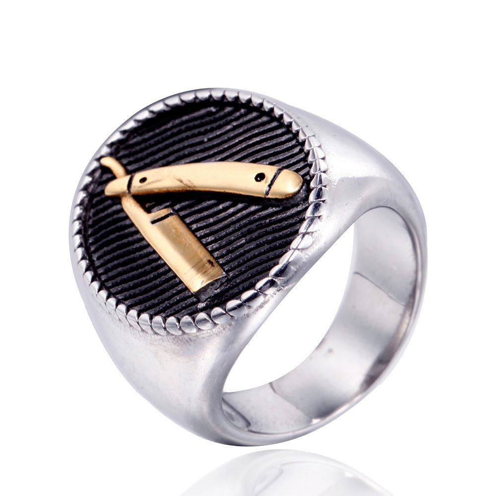 Hairstylist Razor Men's Vintage Titanium Steel Ring