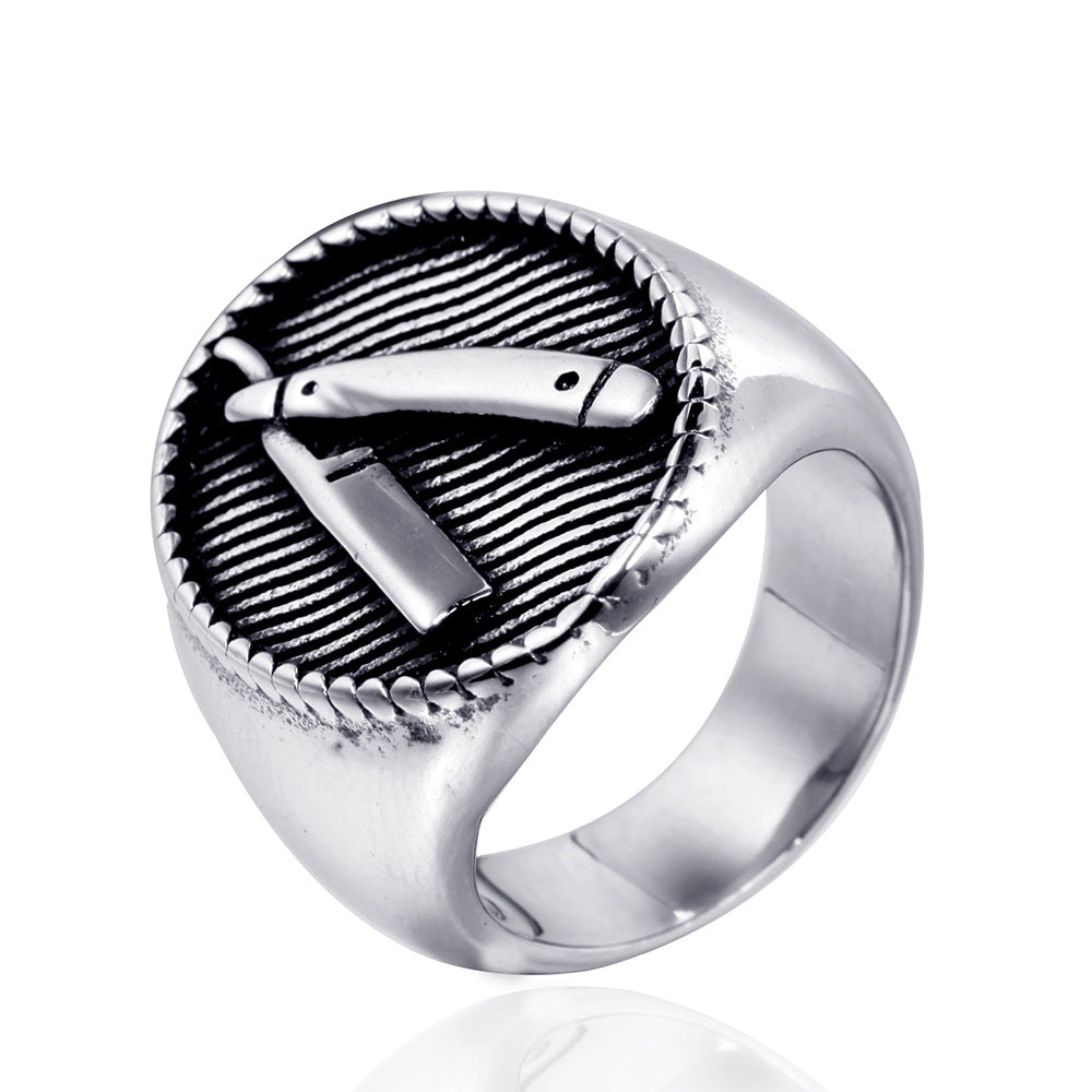 Hairstylist Razor Men's Vintage Titanium Steel Ring